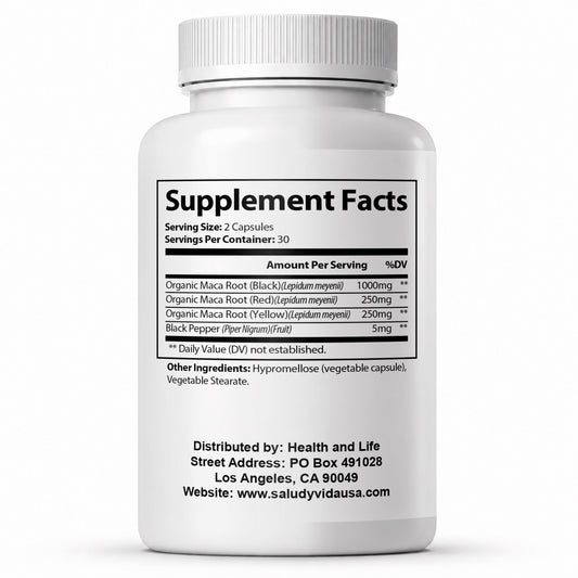 VALORIX™ – Información del Suplemento: maca orgánica negra, roja y amarilla