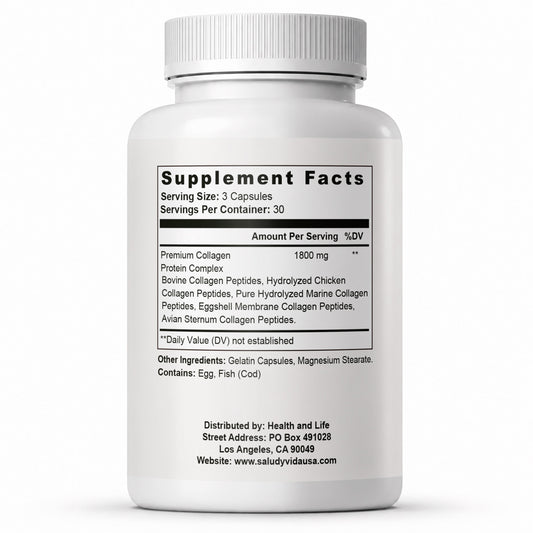 COLLAGEN – Información del Suplemento: péptidos de colágeno bovino, marino y de pollo
