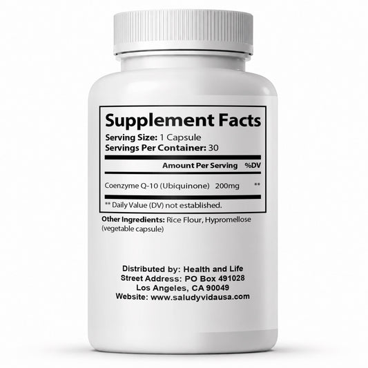 COQ10 200 mg – Información del Suplemento: coenzima Q-10 (ubiquinona)