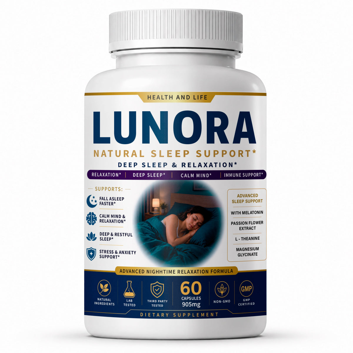 LUNORA™ – Apoyo Natural para el Sueño – etiqueta frontal