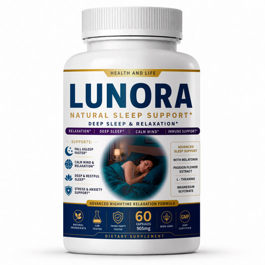 LUNORA™ – Apoyo Natural para el Sueño – etiqueta frontal
