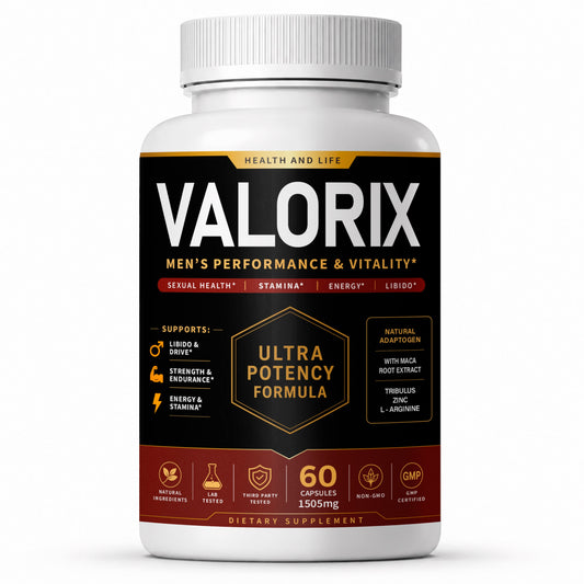 VALORIX™ – Rendimiento y Vitalidad Masculina – etiqueta frontal